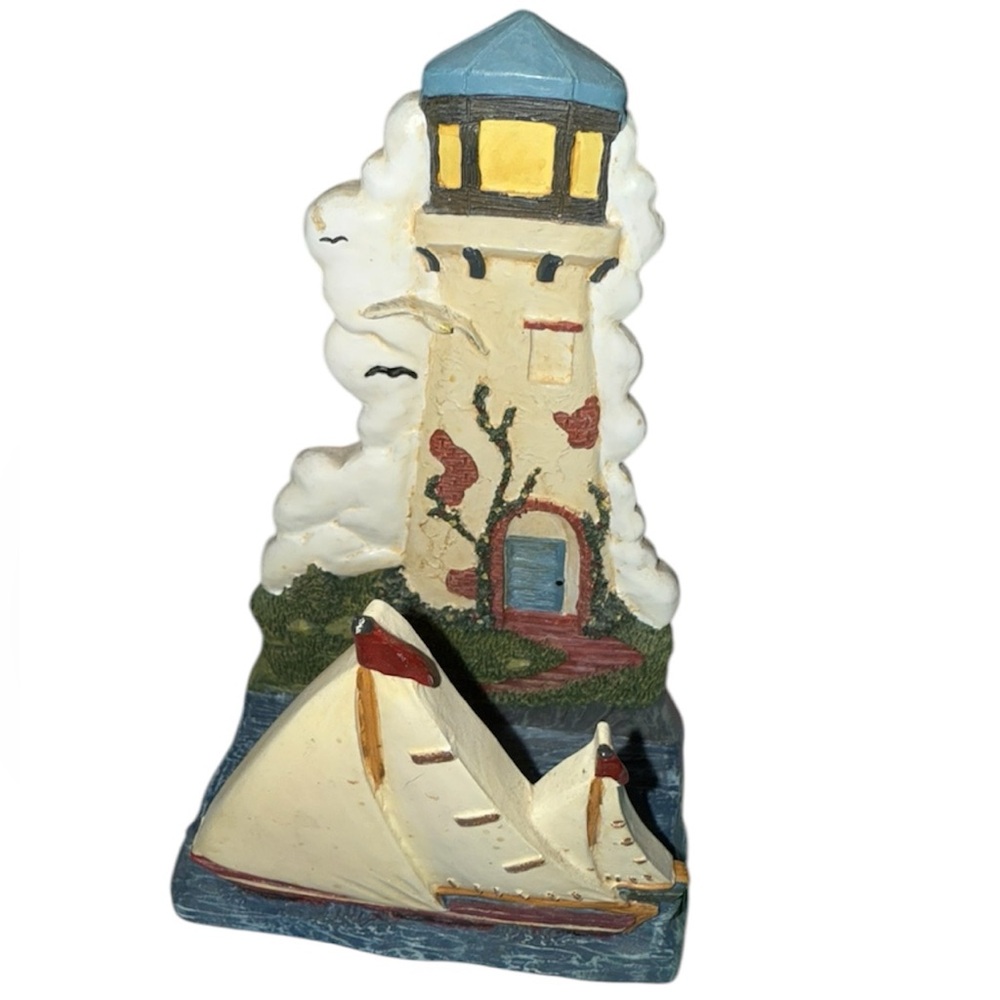 Vintage Figi 1998 Seaport Letter Holder with Boats and Lighthouse Accents Decor